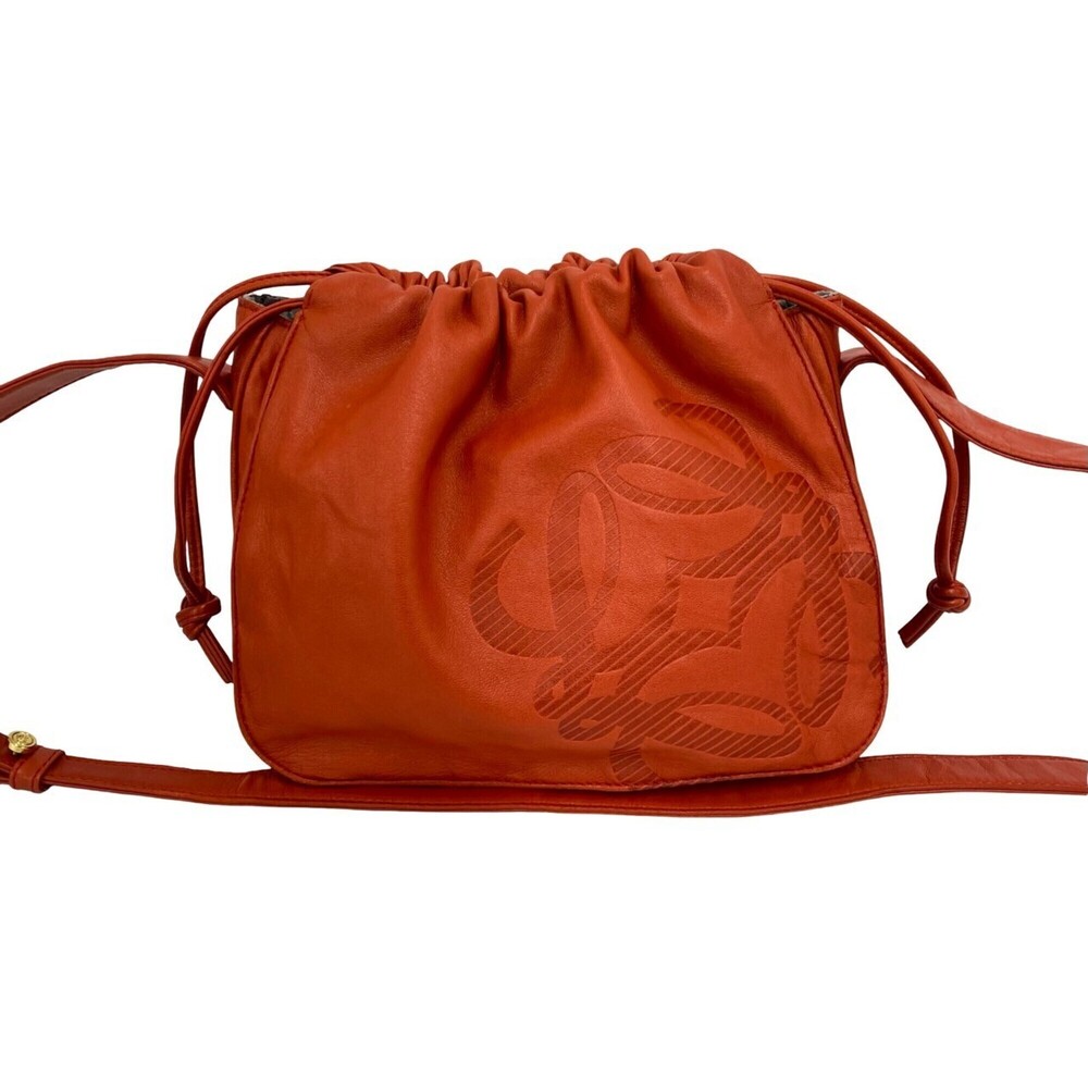 LOEWE Vintage Anagram Logo Nappa Leather Drawstring Shoulder Bag Crossbody Or...